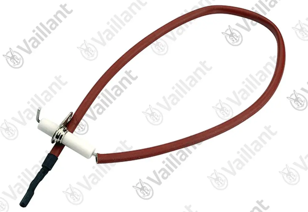 Vaillant Elektrode mit rotem Kabel und weißen Anschlüssen, zur Verwendung in elektrischen Heizsystemen oder ähnlichen Anwendungen.
